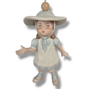 Vintage M Lamster Hand Painted Ceramic Figurine Hanging Windchime Hat Girl Blue